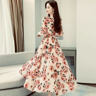 ĐẦM XÒE HOA HỒNG TAY BÈO - DT1640