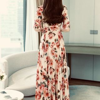 ĐẦM XÒE HOA HỒNG TAY BÈO - DT1640