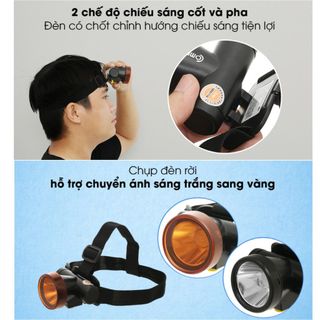 Đèn Pin Sạc Led Đội Đầu Comet CRT1614 2W có choá rời lắp vào đổi màu ánh sáng từ Trắng sang Vàng