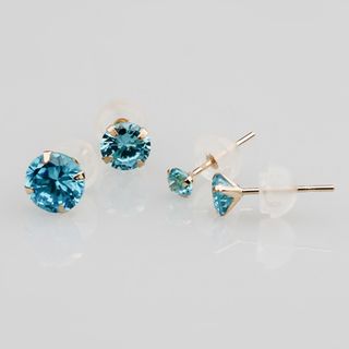 Bông tai vàng 14K đính đá xanh biển 3mm