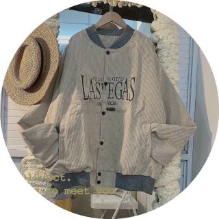 Áo khoác nhung cổ bẻ kiểu bomber logo thêu Lasvegass