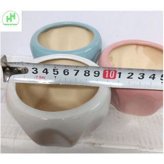 Chậu sứ KT: 10x7x8cm trồng cây mini, xương rồng, cây để bàn, Gốm Sứ Bát Tràng, MSP: 01 - Màu xanh pastel