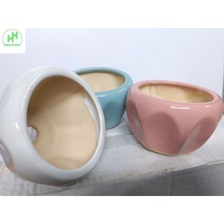 Chậu sứ KT: 10x7x8cm trồng cây mini, xương rồng, cây để bàn, Gốm Sứ Bát Tràng, MSP: 01 - Màu xanh pastel