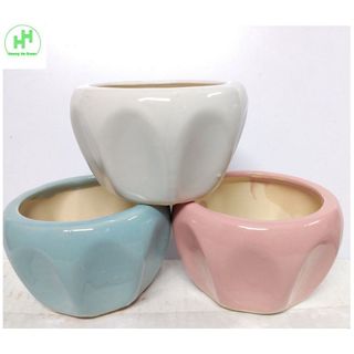 Chậu sứ KT: 10x7x8cm trồng cây mini, xương rồng, cây để bàn, Gốm Sứ Bát Tràng, MSP: 01 - Màu xanh pastel