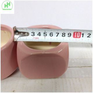 Chậu sứ 8x7x8cm (miệng x cao x đáy) trồng cây mini, xương rồng, cây để bàn, Gốm Sứ Bát Tràng, MSP: 02, Hình vuông
