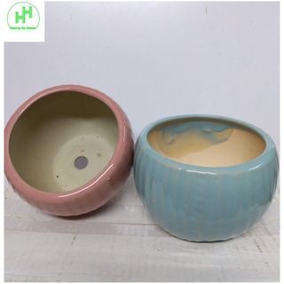 Bộ 2 Chậu sứ 12x9x9cm (miệng x cao x đáy) trồng cây mini, xương rồng, cây để bàn, Gốm Sứ Bát Tràng, MSP: 03 - Nhiều Màu