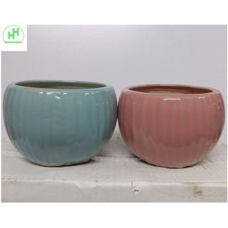 Bộ 2 Chậu sứ 12x9x9cm (miệng x cao x đáy) trồng cây mini, xương rồng, cây để bàn, Gốm Sứ Bát Tràng, MSP: 03 - Nhiều Màu