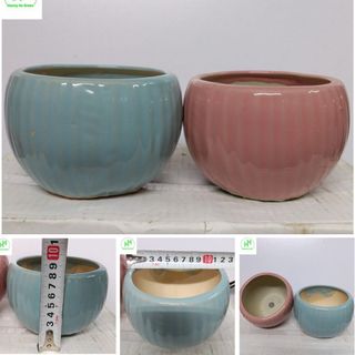 Bộ 2 Chậu sứ 12x9x9cm (miệng x cao x đáy) trồng cây mini, xương rồng, cây để bàn, Gốm Sứ Bát Tràng, MSP: 03 - Nhiều Màu