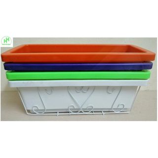 2 GIỎ SẮT Treo Chậu Hoa Ban Công Hình Chữ Nhật - Màu Trắng