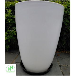 Combo 10 Chậu Nhựa Bom Trơn 350x470 Trắng, KT: 34x47 + 10 Đĩa D270 Đen Hình Tròn, Trồng Hoa, Cây Cảnh
