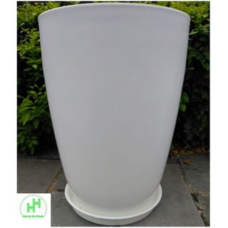 Combo 3 Chậu Nhựa Bom Trơn 350x470 Trắng, KT: 34x47 + 3 Đĩa D270 Hình Tròn, Màu Trắng Trồng Hoa, Cây Cảnh
