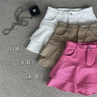 Chân váy xoà denim xếp tầng