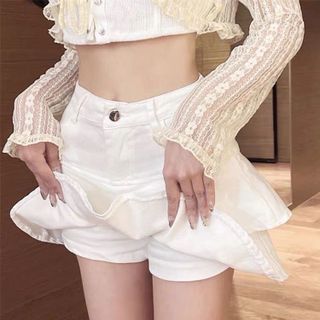 Chân váy xoà denim xếp tầng