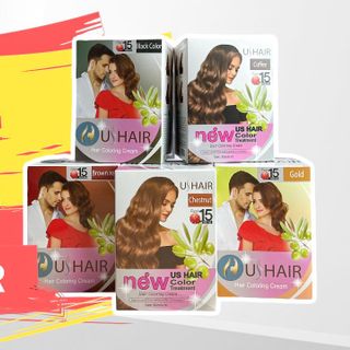 Bán Sỉ Hộp Dầu Nhuộm Tóc Phủ Bạc US HAIR 5 Màu bên trong có 10 gói