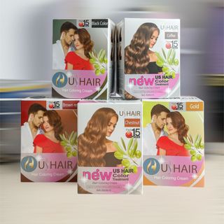 Bán Sỉ Hộp Dầu Nhuộm Tóc Phủ Bạc US HAIR 5 Màu bên trong có 10 gói