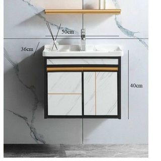 Bộ tủ chậu lavabo bằng nhôm màu trắng kết hợp các viền màu sắc trẻ trung, hiện đại