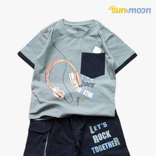 Bộ bé trai tay ngắn in tai nghe Sun & Moon giá sỉ