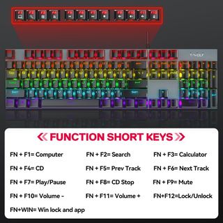 KEYBOARD T-Wolf T17 Phím cơ (Phím cơ, 104 key, Blue Switch, 12 chế độ Led)- Bh 12 tháng : 375k