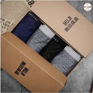 [Hộp 4 Chiếc] Quần Lót Nam Thông Hơi Boxer MU_JI Nhật-GIÁ RẺ NHẤT