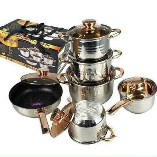 Bộ Nồi Đức 12 Chi Tiết Inox Dùng Cả Cho Bếp Từ