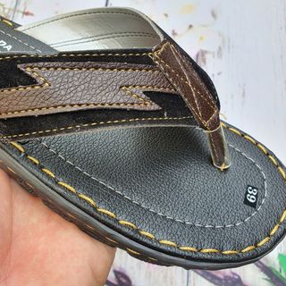 Dép kẹp da may sẵng thời trang đen, nâu