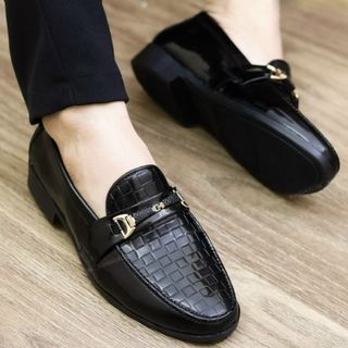 Giày da bóng dập vân, đế khâu thời trang - dập gạch bóng