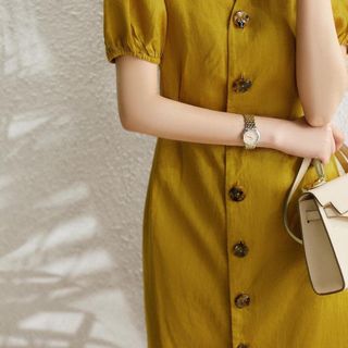ĐẦM XÒE VÀNG XẾP LI TAY PHỒNG- DT1649