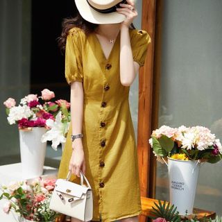 ĐẦM XÒE VÀNG XẾP LI TAY PHỒNG- DT1649