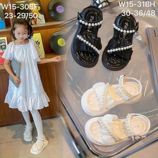 Sandal trẻ em quai nhún phối ngọc trai dễ thương