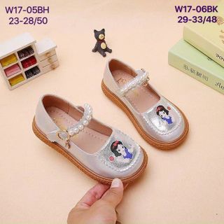 Giày búp bê trẻ em phối ngọc trai in hình công chúa