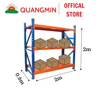 KỆ SẮT ĐA NĂNG ĐỂ HÀNG 2 tầng Quang Min, dài 2m, rộng 0.6m, cao 2m, kệ chứa hàng LẮP GHÉP THÔNG MINH hiện đại chịu tải 300kg/tầng giá sỉ