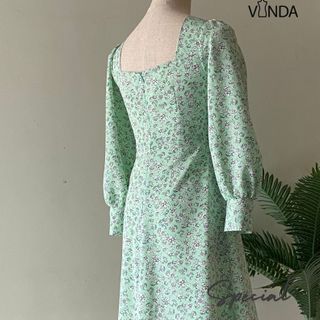 ĐẦM HOA NHÍ CỔ VUÔNG, MÀU XANH