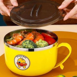 Ca ăn mì lòng inox có nắp đậy Vịt Vàng 15cm, Tô mì vịt vàng 15cm