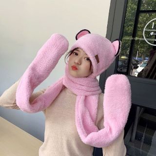Mũ lông cừu 3in1 tai gấu kèm khăn quàng cổ và bao tay kiểu dáng hàng quốc, mũ len tai gấu cho bạn gái T2