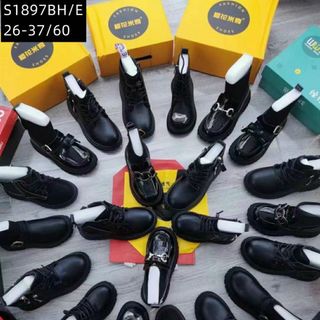Giày boots trẻ em cổ thấp màu đen giá rẻ