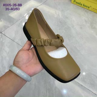 Giày búp bê nữ gót vuông thấp có quai ngang dán