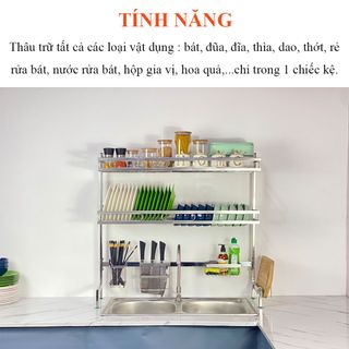 Kệ inox đựng chén bát đa năng Foodcom - Made in Việt Nam - Loại 1 tầng và 2 tầng - Giá sỉ