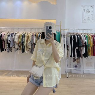 Áo somi thêu chữ C tay ngắn