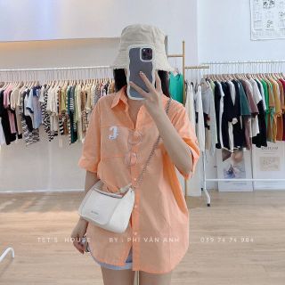 Áo somi thêu chữ C tay ngắn