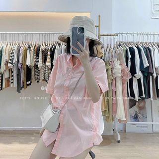 Áo somi tay ngắn trơn lệch viền