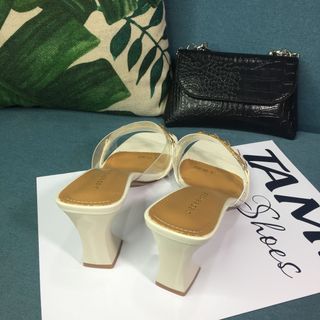 Dép guốc nữ quai trong đính đá hình tim màu trắng CG0037