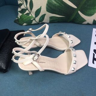Sandal nữ cao gót nhọn quai ngang đính đá màu kemCG0016