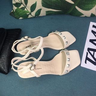 Sandal nữ cao gót nhọn quai ngang đính đá màu kemCG0016