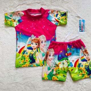 Bộ bơi bé gái áo tay ngắn quần đùi có dây rút hình esa
