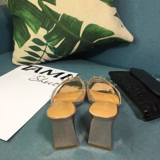 Dép guốc nữ quai trong đính đá gót cao 7cm CG0009