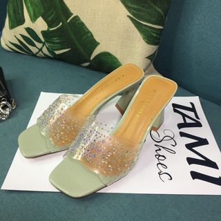 Dép guốc vuông quai trong đính đá óng ánh CG0025