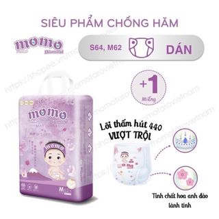Tả/Bỉm Momo Diamond Organic dán/quần S64/M62/M60/L54/XL50/XXL48/XXXL46