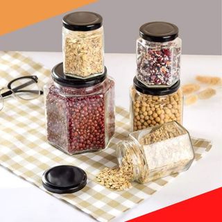 Hũ đựng mật ong thủy tinh lục giác nắp thiếc 380ml thùng 72 chiếc