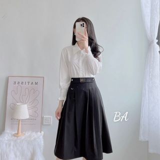Chân váy xòe xếp ly dáng dài