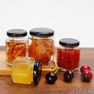 Hũ chưng yến hủ thủy tinh lục giác 100ml nắp thiếc đựng thực phẩm gia vị mật ong